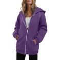 thumbnail image 1 of Enjoytime Fall Clothes for Women Solid Color Long Sleeve Medium Long Pullover Sweatshirts Winter Casual Lightweight Zip Up Hoodie, 1 of 4