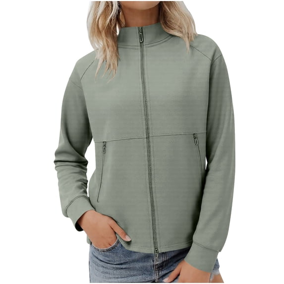 Enjoytime Fall Coats for Women 2025 Long Sleeve Casual Zip Up Jacket Solid Color Trendy Lightweight Winter Outerwear Plus Size Womens Clothing Green S