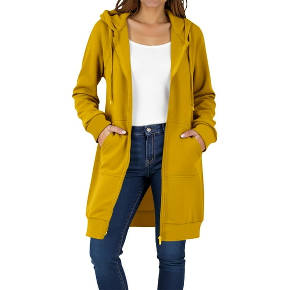 Enjoytime Fall Coats for Women 2025 Solid Color Long Sleeve Zip Up Jacket Trendy Fashion Winter Outerwear for Women Yellow XL