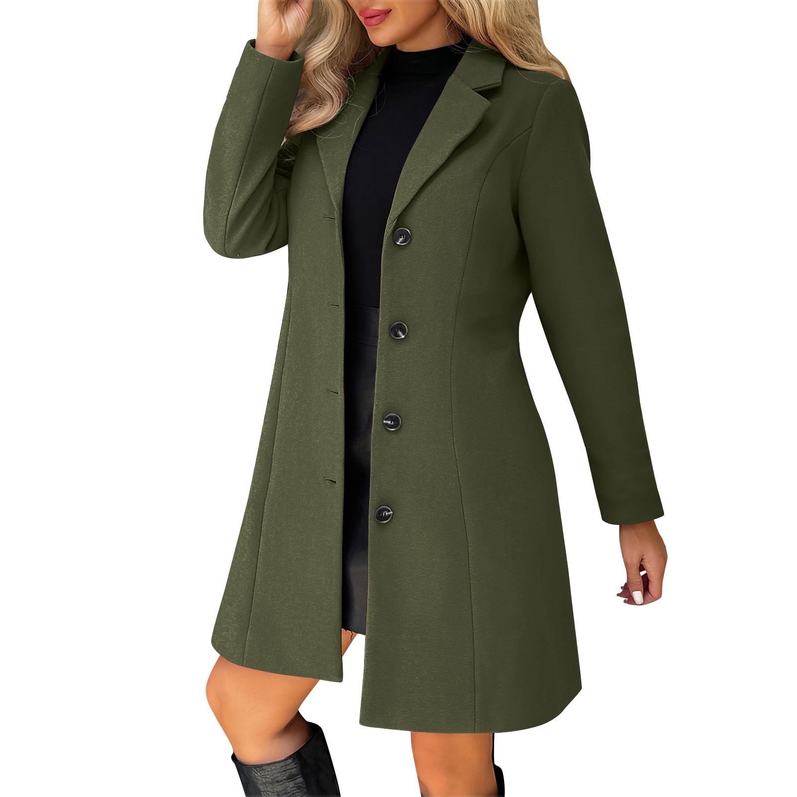 Enjoytime Fall Coats for Women 2025 Solid Color Stand Collar Mid