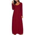 thumbnail image 1 of Enjoytime Fall Dresses for Women 2025 Solid Color Crewneck Loose Long Dress Long Sleeve Trendy Winter Casual Dress Red XXL, 1 of 6