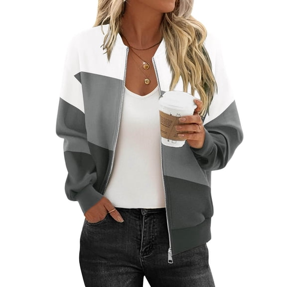 Enjoytime Fall Jacket Women Fashion Patchwork Long Sleeve Zipper Outerwear Lightweight Casual Winter Coats 2025 Black XXL