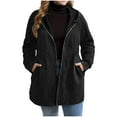 thumbnail image 1 of Enjoytime Fall Jacket Women Solid Color Long Sleeve Zipper Coats Casual Trendy Hooded Mid-Length Outerwear Plus Size Fashion Clothing Black XXXXL, 1 of 4
