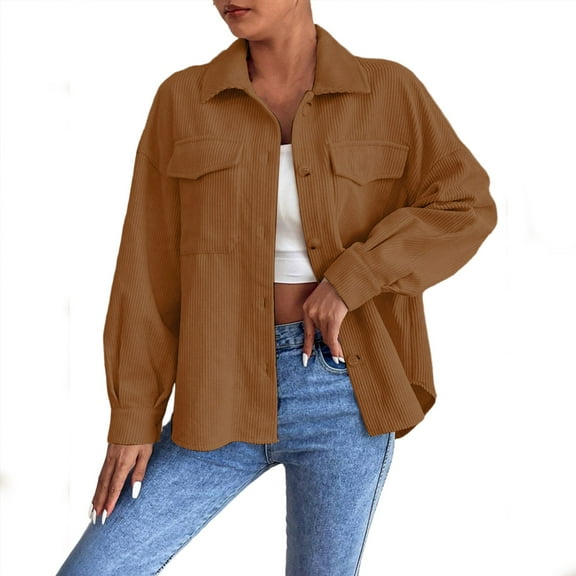 Enjoytime Fall Jackets for Women 2025 Solid Color Lapel Long Sleeve Cardigan Lightweight Soft Button Down Blouses