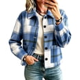thumbnail image 1 of Enjoytime Fall Jackets for Women Plaid Lapel Collar Button Down Cropped Jacket Trendy Casual Coat Fashion Long Sleeve Outerwear, 1 of 7