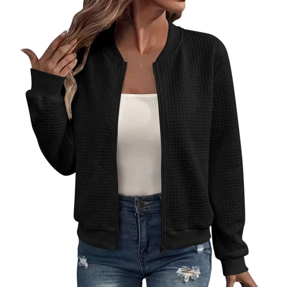 Enjoytime Fall Jackets for Women Stand Collar Long Sleeve Zip Up Jacket Trendy Casual Lightweight Coat