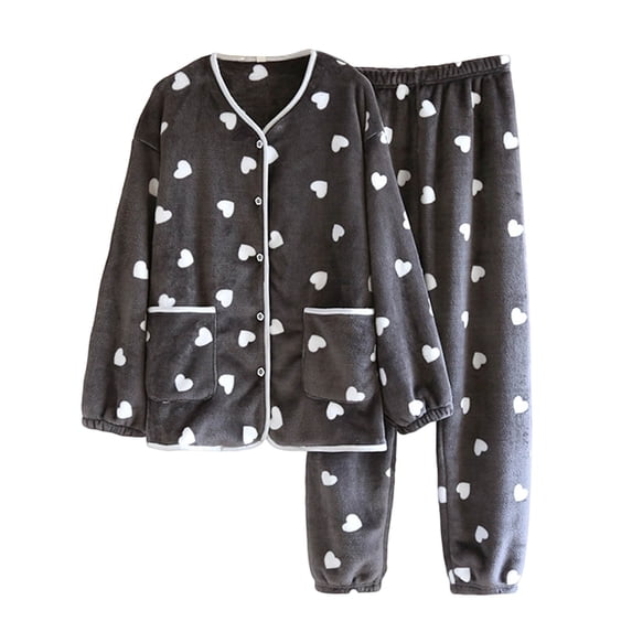 Enjoytime Fall Pajamas Women Printed Crew Neck Button Down Blouse with Long Pants Loungewear Warm Winter Outfits Long Sleeve Soft Comfy Sleepwear