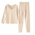thumbnail image 1 of Enjoytime Fall Pajamas Women Solid Color V-Neck Long Sleeve Tops and Pants Casual Two Piece Set Fall Winter Warm Loungewear Plus Size Womens Clothing, 1 of 2
