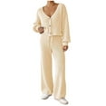 thumbnail image 1 of Enjoytime Fall Sets Women 2 Piece Outfits Knitting V-Neck Long Sleeve Button Down Blouses Solid Color Pants Loungewear Casual Loose Fashion Clothes 2025, 1 of 7