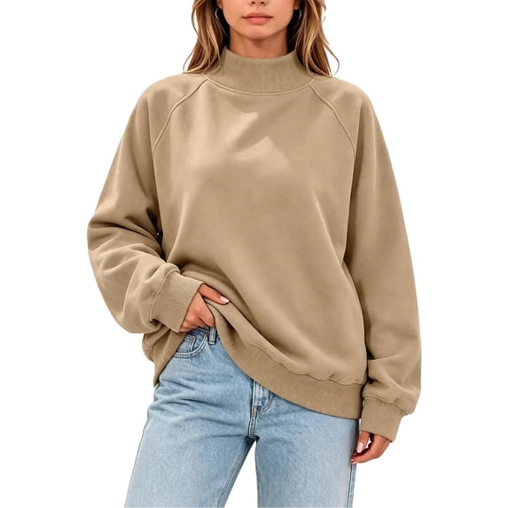 Enjoytime Fall Sweatshirts for Women Long Sleeve Solid Color Pullover Tops Winter Comfy Casual Mock Neck Sweatshirt