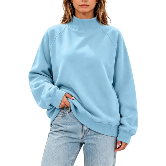 Enjoytime Fall Sweatshirts for Women Long Sleeve Solid Color Pullover Tops Winter Comfy Casual Mock Neck Sweatshirt