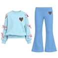 thumbnail image 1 of Enjoytime Fall Winter Girl Outfits Print Long Sleeve Bow Crew Neck Sweatshirt Flare Pants Two Piece Set Kids Matching Fashion Clothing Sets, 1 of 8