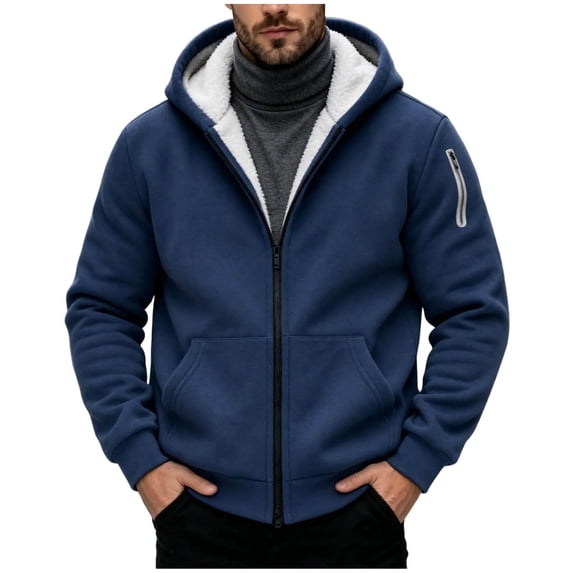 Enjoytime Fall Winter Hoodies for Men Long Sleeve Zip Up Jacket Fleece Lined Warm Soft Oversized Sweatshirt with Pocket