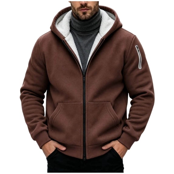 Enjoytime Fall Winter Hoodies for Men Long Sleeve Zip Up Jacket Fleece Lined Warm Soft Oversized Sweatshirt with Pocket