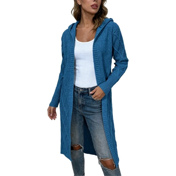Enjoytime Fall Winter Long Cardigans for Women Long Sleeve Open Front Hooded Knit Coat Warm Cozy Casual Oversized Outerwear with Pockets