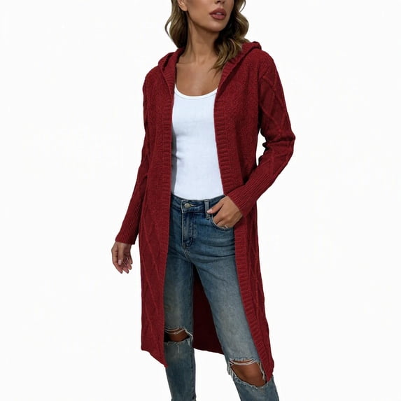 Enjoytime Fall Winter Long Cardigans for Women Long Sleeve Open Front Hooded Knit Coat Warm Cozy Casual Oversized Outerwear with Pockets