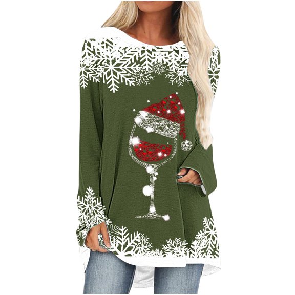 Enjoytime Fall Winter Long Sleeve Shirts for Women Christmas Printed Pullover Crewneck Blouse Casual Oversized Blouses Loose Fit Winter Trendy Tops