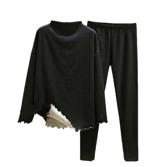 Enjoytime Fall Winter Pajamas for Women Set Solid Color V-Neck Long Sleeve Tops Pants Sleepwear Warm Velvet Soft Comfy Loungewear