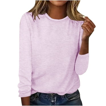 Enjoytime Fashion Basic Shirts for Women Solid Long Sleeve Round Neck Loose Fit Womens Blouse Tops Casual Fall Winter Tops 2024 on Clearance