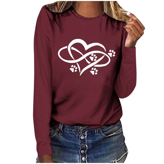 Enjoytime Fashion Printed Sweatshirt for Women Solid Long Sleeve Round Neck Womens Loose Fit Blouse Tops Casual Fall Winter Shirts Tops 2025