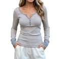thumbnail image 1 of Enjoytime Fitted Shirts for Women Striped Button Long Sleeve Tops 2026 Fall Soft Slim Fit Business Casual Basic Tee, 1 of 7