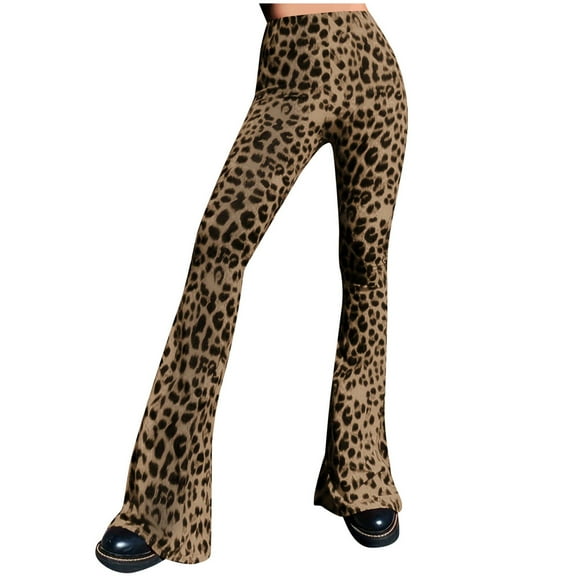 Enjoytime Flare Pants for Women Leopard Printed Flare Leggings High Waist Fitness Running Gym Sports Stretchy Tights Trouser