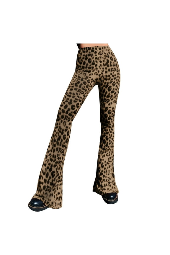 Flare Pants for Women Leopard Printed Flare Leggings High Waist Fitness Running Gym Sports Stretchy Tights Trouser