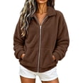 thumbnail image 1 of Enjoytime Fleece Jacket Women Collared Long Sleeve Zip Up Coat Fall Winter Warm Cozy Casual Plus Size Clothes with Pocket, 1 of 8