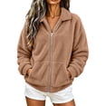 thumbnail image 1 of Enjoytime Fleece Jacket Women Collared Long Sleeve Zip Up Coat Fall Winter Warm Cozy Casual Plus Size Clothes with Pocket, 1 of 8