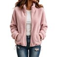 thumbnail image 1 of Enjoytime Fleece Jacket Women Lapel Long Sleeve Full Zip Up Short Coat Casual Warm Cozy Fall Winter Outwear with Pockets, 1 of 8