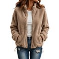 thumbnail image 1 of Enjoytime Fleece Jacket Women Lapel Long Sleeve Full Zip Up Short Coat Casual Warm Cozy Fall Winter Outwear with Pockets, 1 of 8
