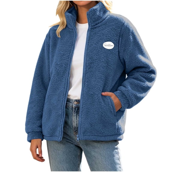 Enjoytime Fleece Jacket Women Stand Collar Long Sleeve Zip Up Coat Casual Cozy Warm Outerwear Fall Winter Plus Size Clothes
