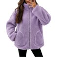 thumbnail image 1 of Enjoytime Fleece Jacket Women Stand Collar Long Sleeve Zip Up Fuzzy Outerwear Casual Soft Warm Fall Winter Coat with Pocket, 1 of 6