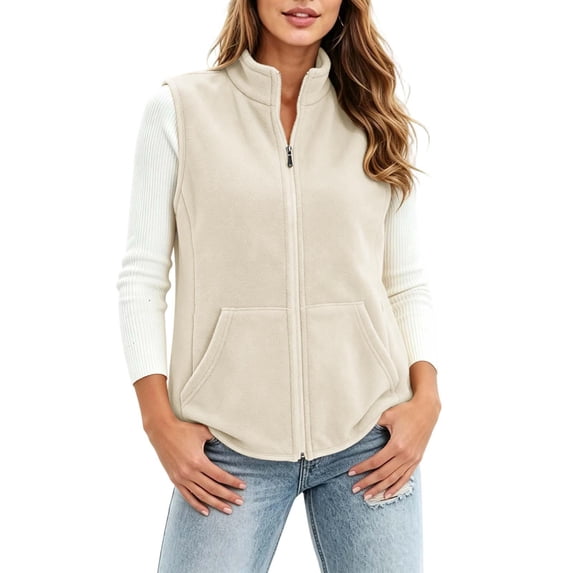Enjoytime Fleece Vest for Women Stand Collar Sleeveless Zip Up Gilet Plus Size Lightweight Casual Warm Jacket with Pockets