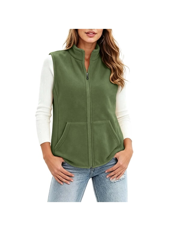 Fleece Vest for Women Stand Collar Sleeveless Zip Up Gilet Plus Size Lightweight Casual Warm Jacket with Pockets