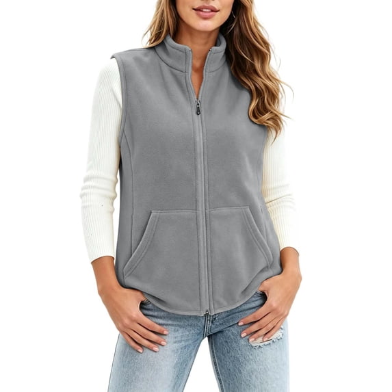Enjoytime Fleece Vest for Women Stand Collar Sleeveless Zip Up Gilet Plus Size Lightweight Casual Warm Jacket with Pockets