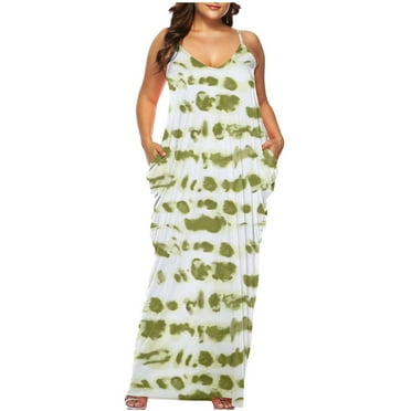 Enjoytime Floral Dresses For Women 2024 Plus Size Summer Strap Dresses With Double Pocket Sleeveless V Neck Flowy Beach Seaside Women's Casual Maxi Dresses
