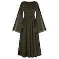 thumbnail image 1 of Enjoytime Flowy Dresses for Women Solid Color Long Sleeve Pleated Maxi Dress Fashion Crewneck Elegant Vintage Goth Dress Green XXL, 1 of 7