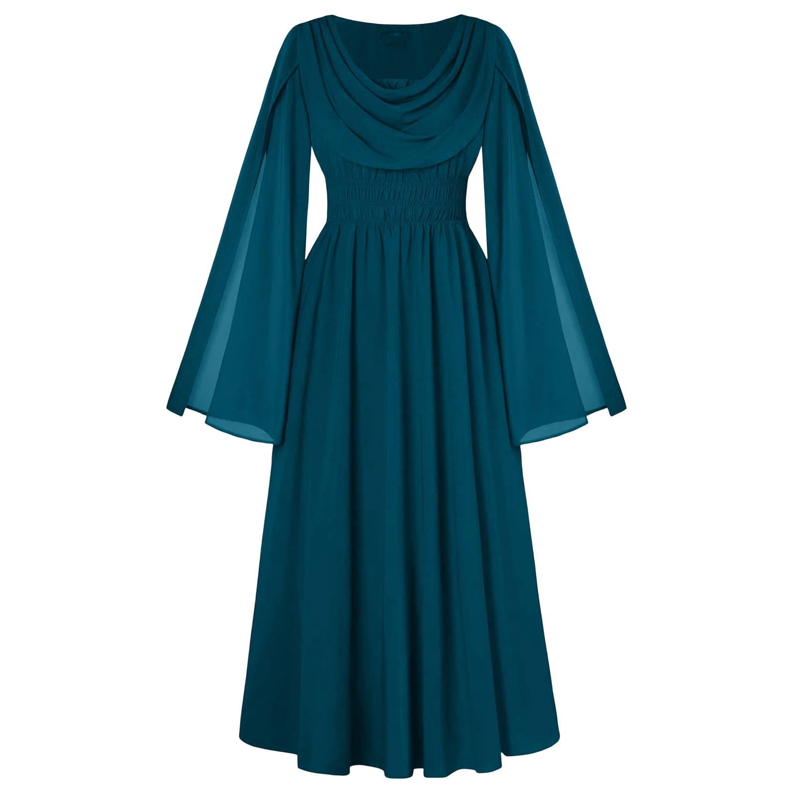vintage flowy dresses Enjoytime for Women Solid Color Long Sleeve Pleated Maxi Dress Fashion Crewneck Elegant Goth Dress Green XXL me made wardrobe
