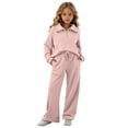 thumbnail image 1 of Enjoytime Girls Outfits Collared Quarter Zip Sweatshirt Pants 2 Piece Set Kids Casual Fashion Long Sleeve Sweatsuit, 1 of 7