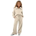 thumbnail image 1 of Enjoytime Girls Outfits Collared Quarter Zip Sweatshirt Pants 2 Piece Set Kids Casual Fashion Long Sleeve Sweatsuit, 1 of 7