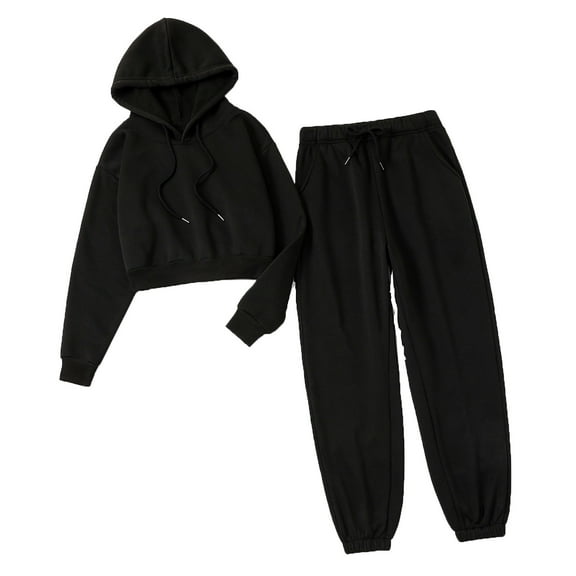 Enjoytime Going Out Outfits for Women Solid Color Round Neck Long Sleeve Hoodie Sweatpants Sweatsuits Casual Fashion Plus Size 2 Piece Sets