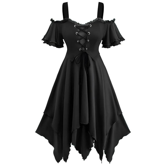 Enjoytime Gothic Dresses for Women Bandage Midi Dresses Sleeveless Irregular Halloween Costumes Black Dresses for Women Party