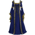 thumbnail image 1 of Enjoytime Gothic Dresses for Women Vintage Patchwork Long Sleeve Flare Sleeve Long Dress with Bandage Elegant Medieval Plus Size Dresses Blue XXXXL, 1 of 3