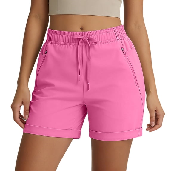 Enjoytime Gym Shorts Women Summer Casual Elastic Waist Drawstring Lightweight Athletic Running Shorts with Zipper Pockets