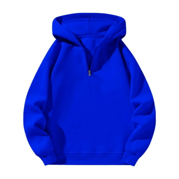 Enjoytime Half Zip Pullover Women Solid Color Long Sleeve V-Neck Hooded Sweatshirts Loose Casual Fall Fashion Tops