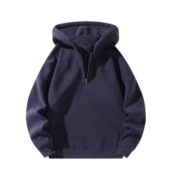 Enjoytime Half Zip Pullover Women Solid Color Long Sleeve V-Neck Hooded Sweatshirts Loose Casual Fall Fashion Tops