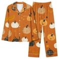 thumbnail image 1 of Enjoytime Halloween 2 Piece Sets for Women Pumpkins Print Long Sleeve Shirt Loose Pants Sleepwear Classic Soft Button Down Pajamas Plus Size Clothes, 1 of 5