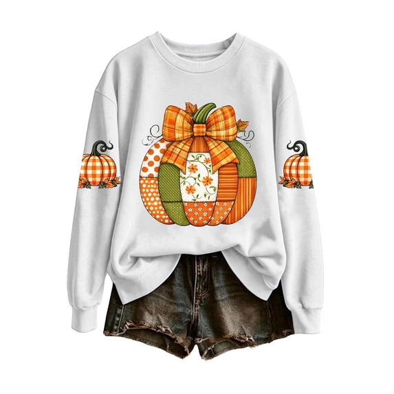 Enjoytime Halloween Crew Neck Sweatshirts Women Pumpkin Print Long Sleeve Pullover Tops Fall Fashion Lightweight Casual Sweatshirt
