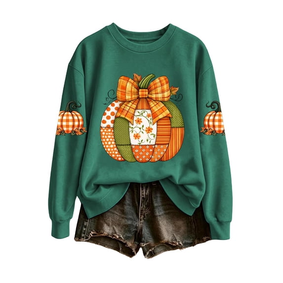 Enjoytime Halloween Crew Neck Sweatshirts Women Pumpkin Print Long Sleeve Pullover Tops Fall Fashion Lightweight Casual Sweatshirt